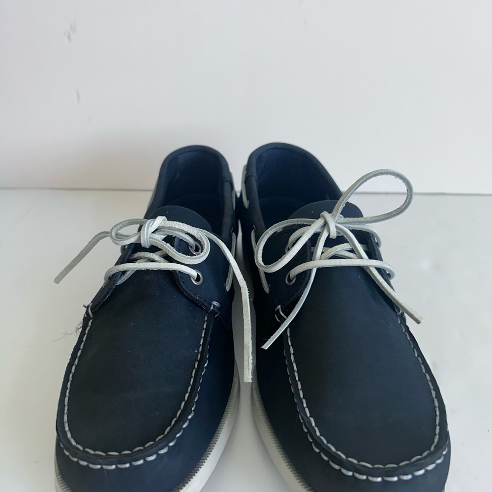 Joseph Abboud Dark Blue Boat Shoes with Light Gray Laces